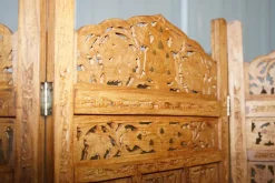 Pamono Hand Carved Solid Teak Folding Screen with Brass Inlaid Detail><noscript><img width=