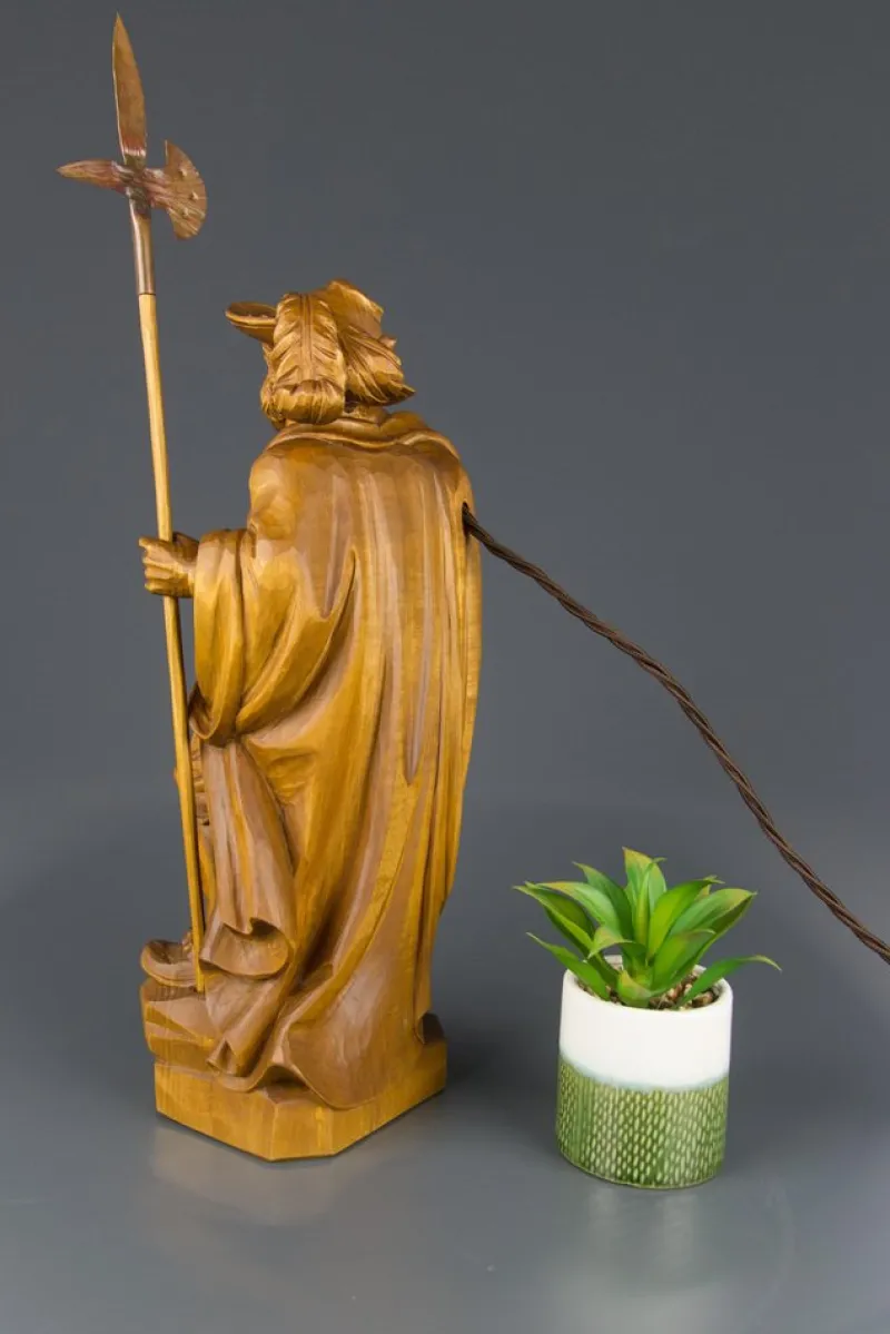 Pamono Hand Carved Wooden Sculpture Lamp Depicting Night Watchman with Lantern, Germany> Table Lamps
