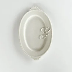 Pamono Hand Made White Porcelain Platter with Embroidered Letter Geneviève by Studio Desimonewayland> Decorative Plates