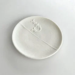 Best Pamono Hand Made White Porcelain Plate with Embroidered Letter J Josephine by Studio Desimonewayland