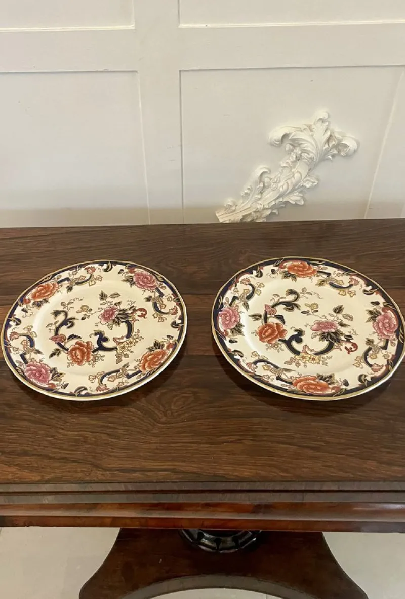 Pamono Hand Painted Masons Ironstone Plates, 1920s, Set of 2> Dinner Plates & Bowls