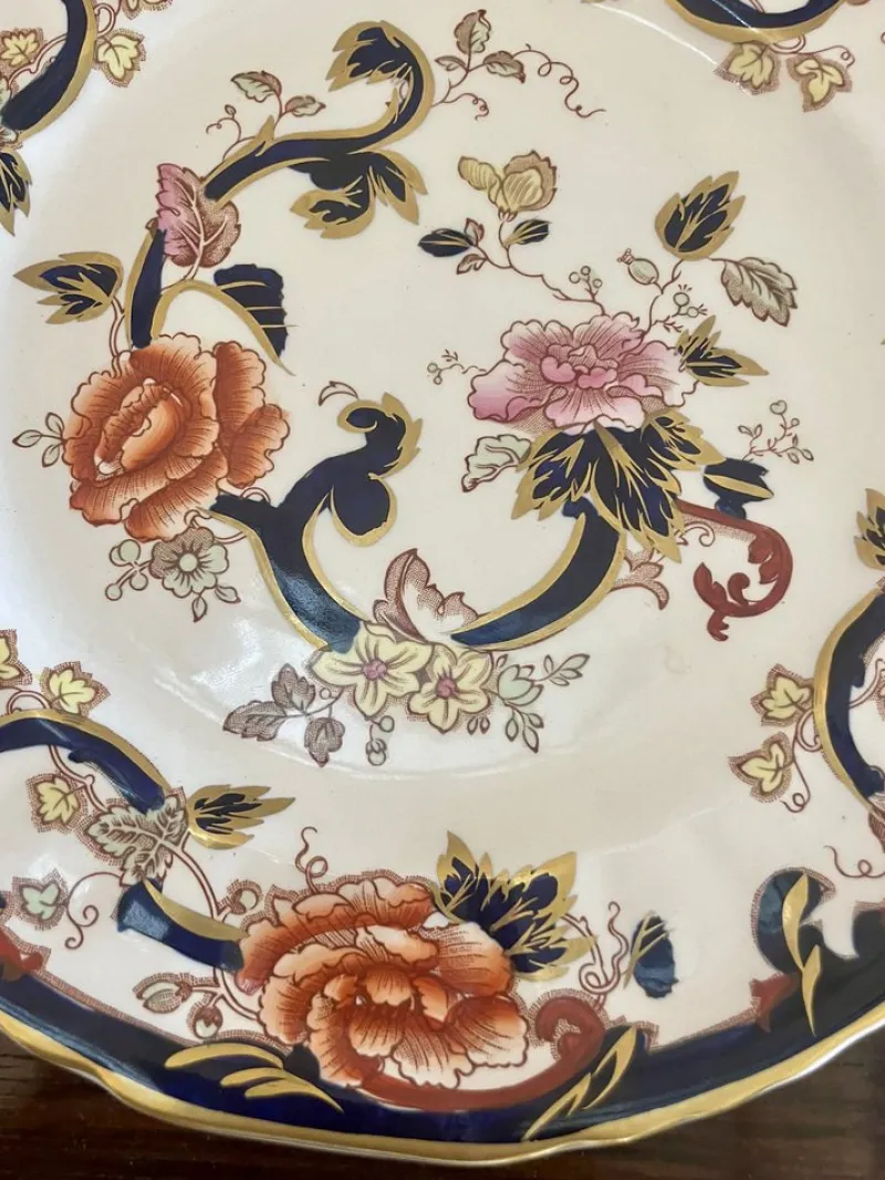 Pamono Hand Painted Masons Ironstone Plates, 1920s, Set of 2> Dinner Plates & Bowls