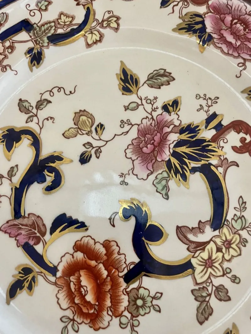 Pamono Hand Painted Masons Ironstone Plates, 1920s, Set of 2> Dinner Plates & Bowls