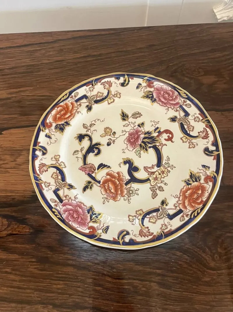 Pamono Hand Painted Masons Ironstone Plates, 1920s, Set of 2> Dinner Plates & Bowls