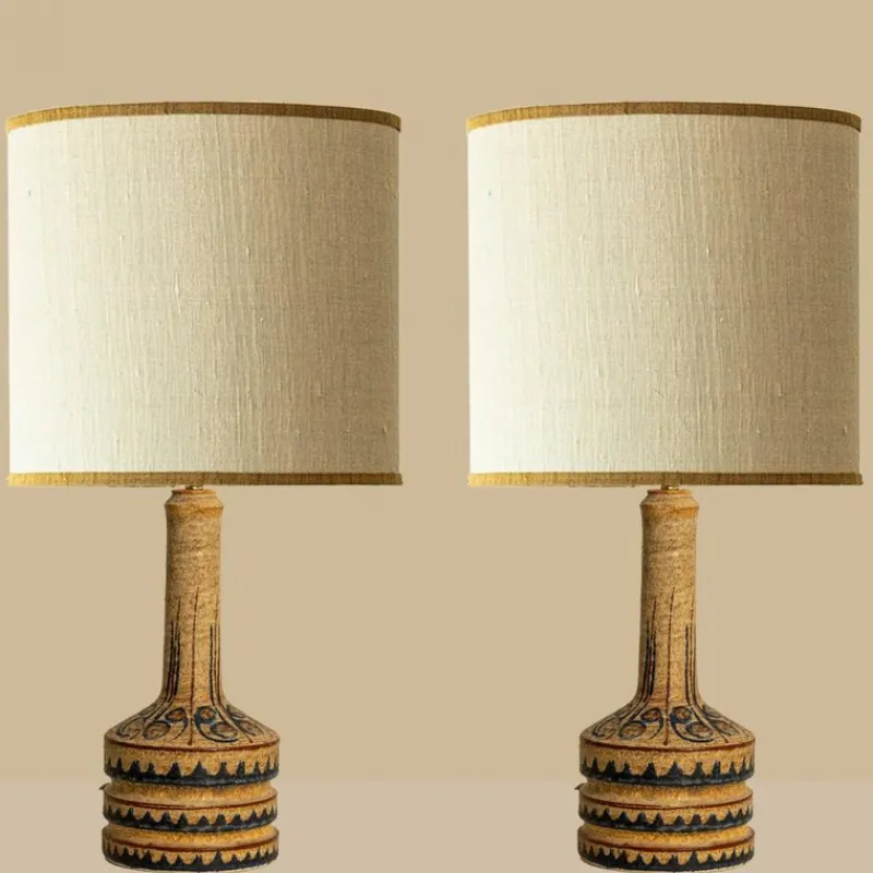 Pamono Hand Painted Sculptural Table Lamps, 1960s, Set of 2> Table Lamps
