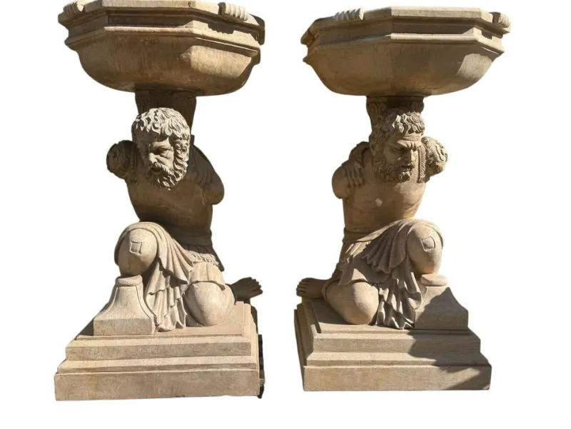 Pamono Hand-Carved Travertine and Marble Sculptural Pedestals, 1970> Pedestals And Columns