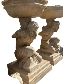 Pamono Hand-Carved Travertine and Marble Sculptural Pedestals, 1970><noscript><img width=