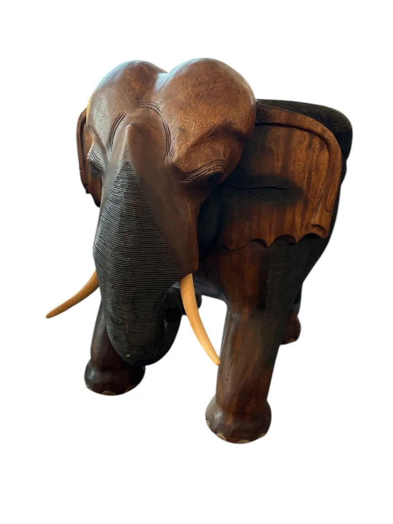 Pamono Hand-Carved Wooden Elephant Table Set, Set of 5> Game Tables
