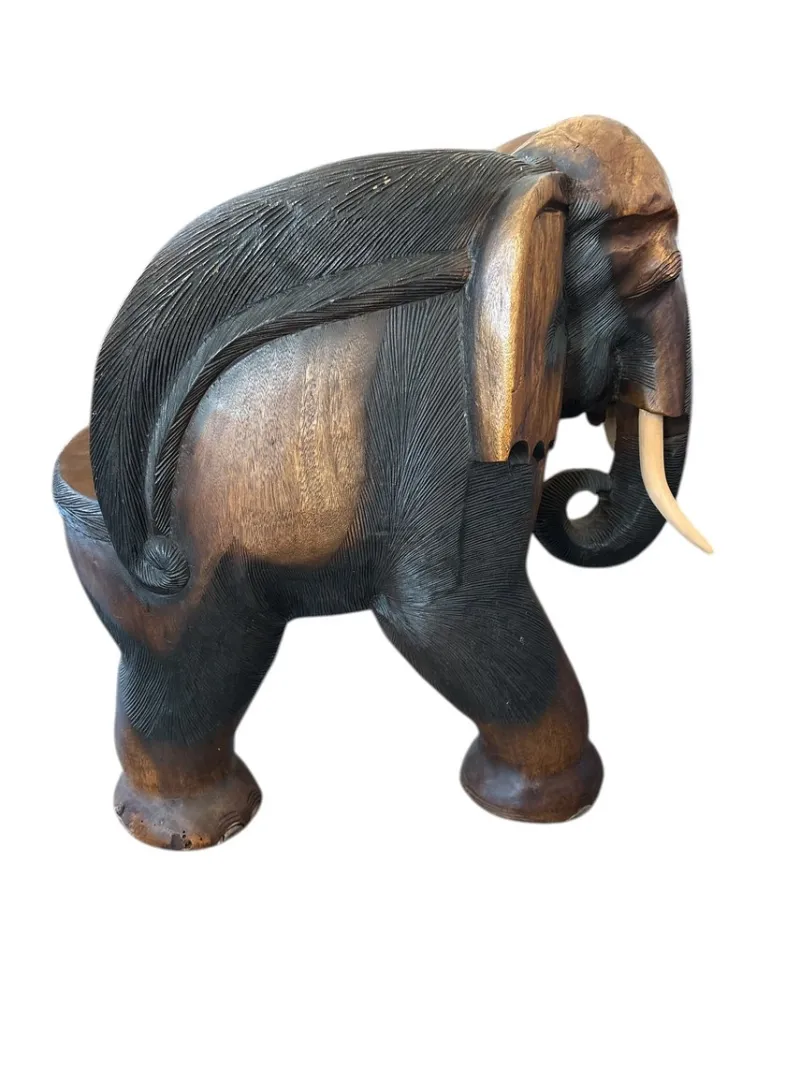 Pamono Hand-Carved Wooden Elephant Table Set, Set of 5> Game Tables
