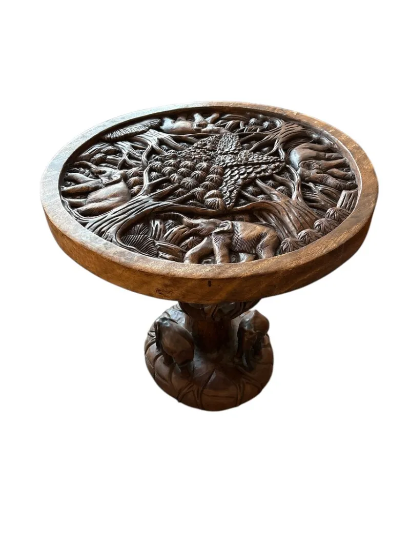 Pamono Hand-Carved Wooden Elephant Table Set, Set of 5> Game Tables