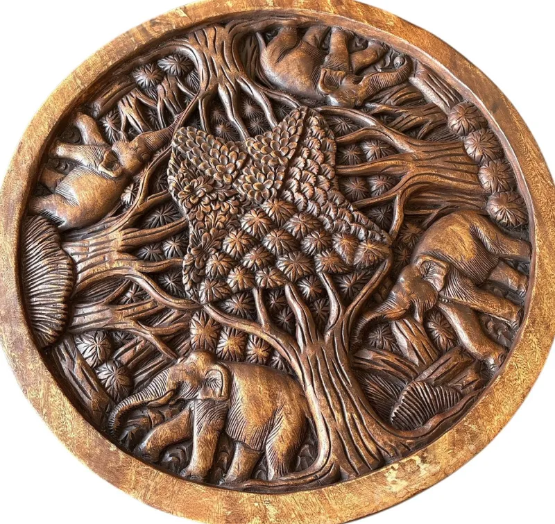 Pamono Hand-Carved Wooden Elephant Table Set, Set of 5> Game Tables