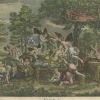 Pamono Hand-Colored Antique Engraving of Flora Lying on a Bed Surrounded by Angels> Posters