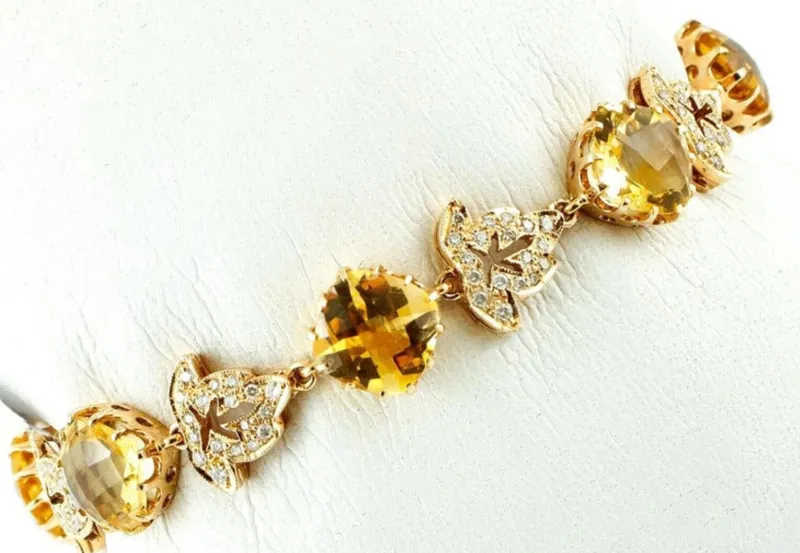 Pamono Handcrafted Bracelet with Diamonds, Yellow Topaz and Yellow Gold> Bracelets