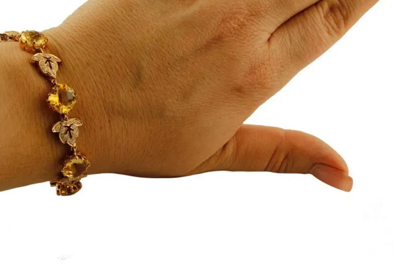 Pamono Handcrafted Bracelet with Diamonds, Yellow Topaz and Yellow Gold> Bracelets
