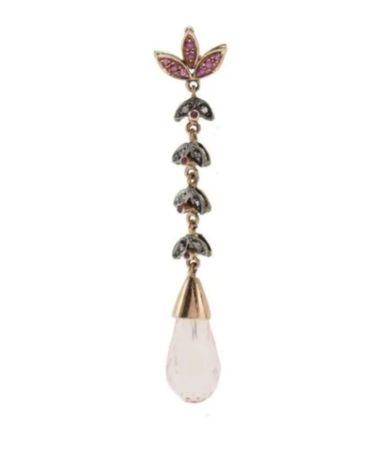 Pamono Handcrafted Gold and Silver Dangle Earrings with Quartz, Rubies and Diamonds, Set of 2> Earrings