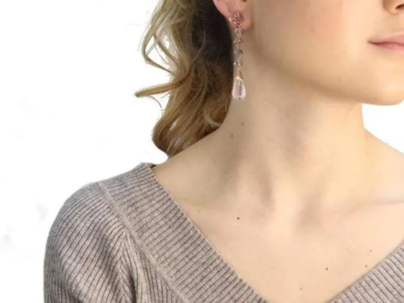 Pamono Handcrafted Gold and Silver Dangle Earrings with Quartz, Rubies and Diamonds, Set of 2> Earrings
