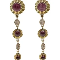 Pamono Handcrafted Gold Dangle Earrings with Garnets and Diamonds, Set of 2> Earrings