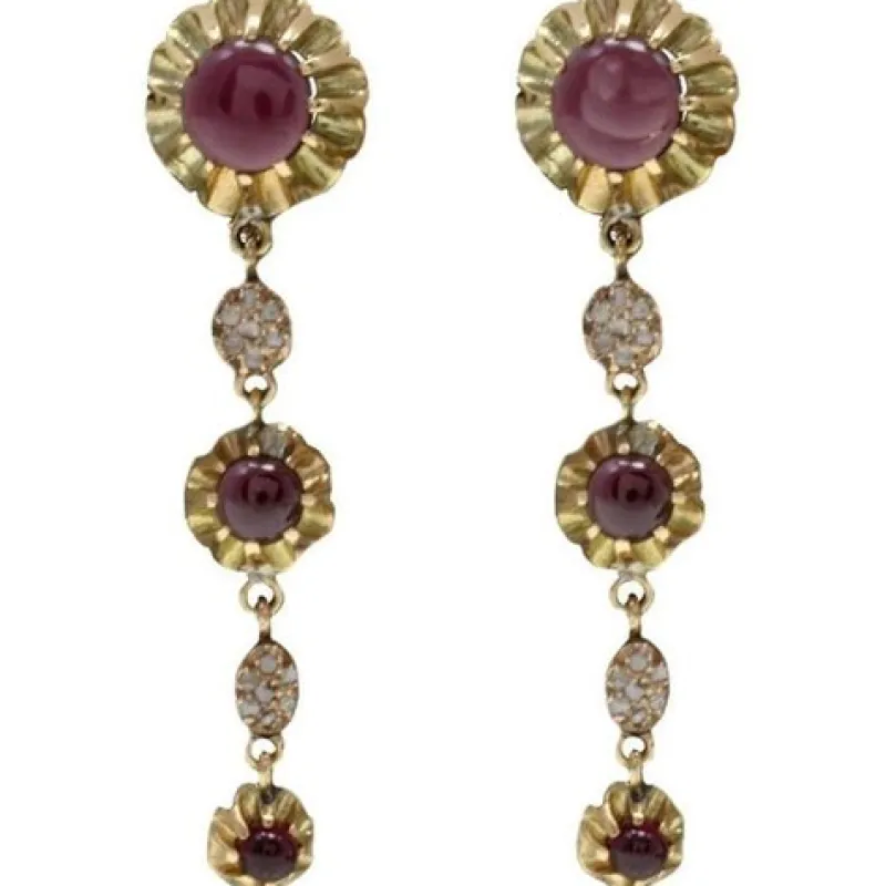 Pamono Handcrafted Gold Dangle Earrings with Garnets and Diamonds, Set of 2> Earrings