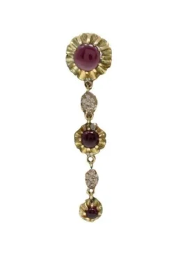 Pamono Handcrafted Gold Dangle Earrings with Garnets and Diamonds, Set of 2> Earrings
