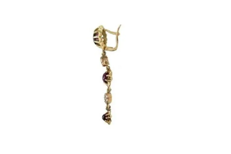 Pamono Handcrafted Gold Dangle Earrings with Garnets and Diamonds, Set of 2> Earrings