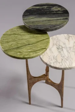 Sale Pamono Handcrafted Side Table in Bronze with Multi-Level Marble Tops, 2022