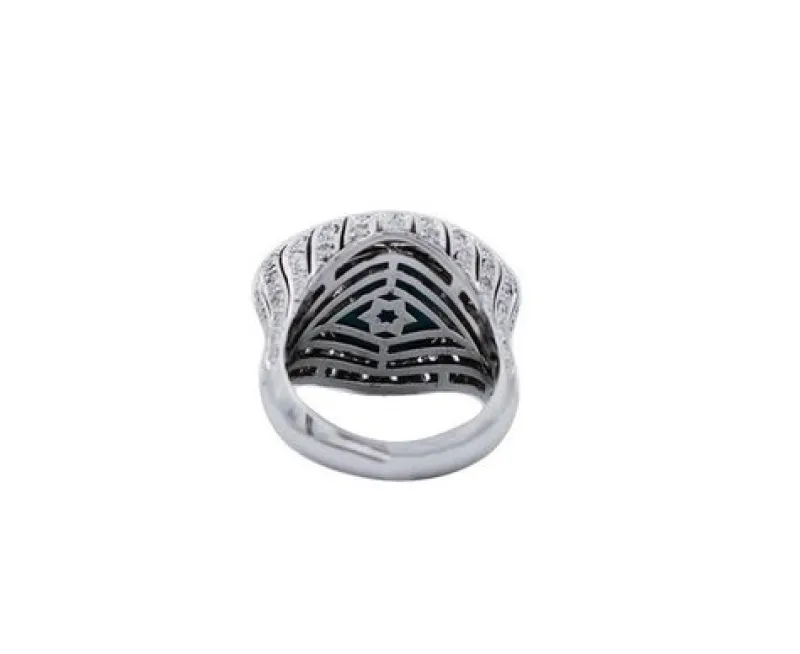 Hot Pamono Handcrafted White Gold Ring with Turquoise and Diamonds