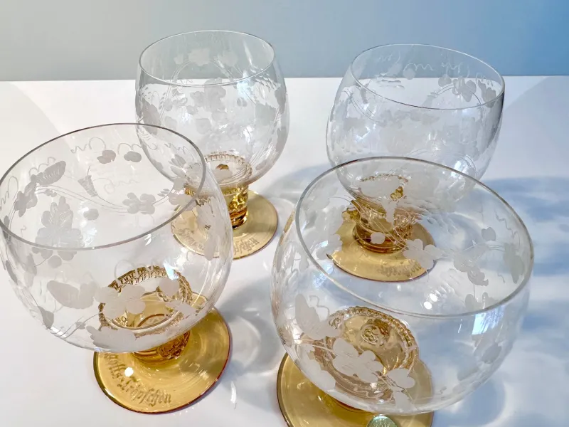 Online Pamono Handcrafted Wine or Brandy Glasses from Theresienthal Glassworks, Germany 1950s, Set of 4