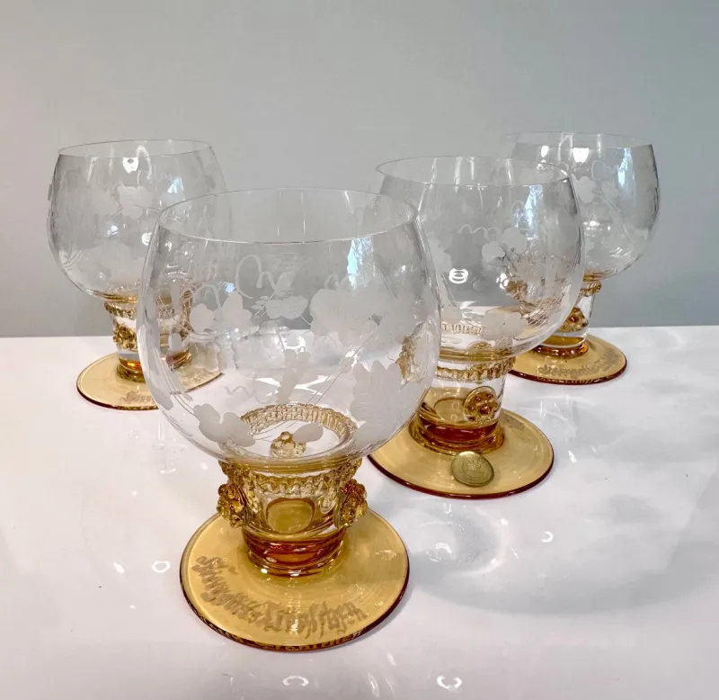 Online Pamono Handcrafted Wine or Brandy Glasses from Theresienthal Glassworks, Germany 1950s, Set of 4