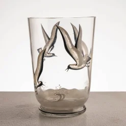 Pamono Hand-Glazed Glass Vase with Seagulls in Flight, Europe, Ca. 19401960><noscript><img width=