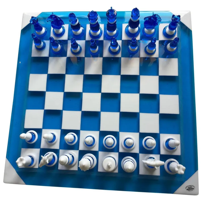 Pamono Handmade Italian Murano Art Glass Chess Board, Italian Glass from Simoeng, Venice, Set of 33> Decorative Objects
