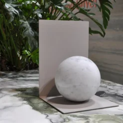 Pamono Handmade Metal Bookend with Sphere in White Carrara Marble from Fiam> Bookends