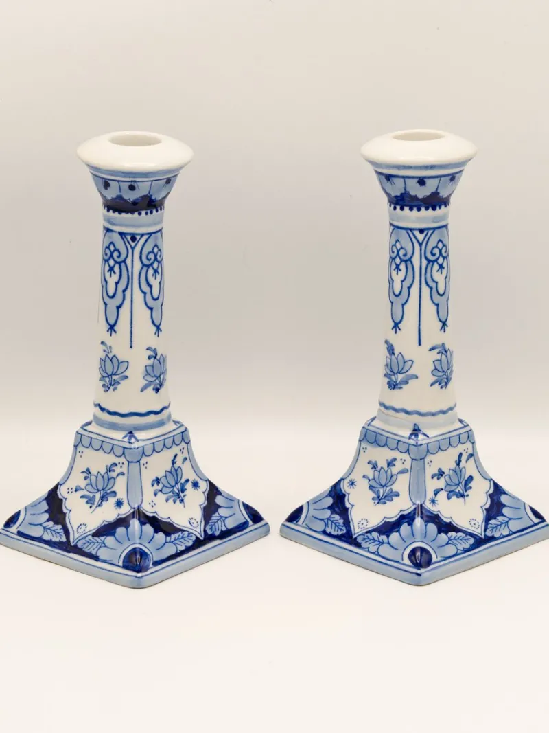 Hot Pamono Hand-Painted Candlesticks from Royal Delft, 1988, Set of 2