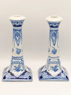 Hot Pamono Hand-Painted Candlesticks from Royal Delft, 1988, Set of 2
