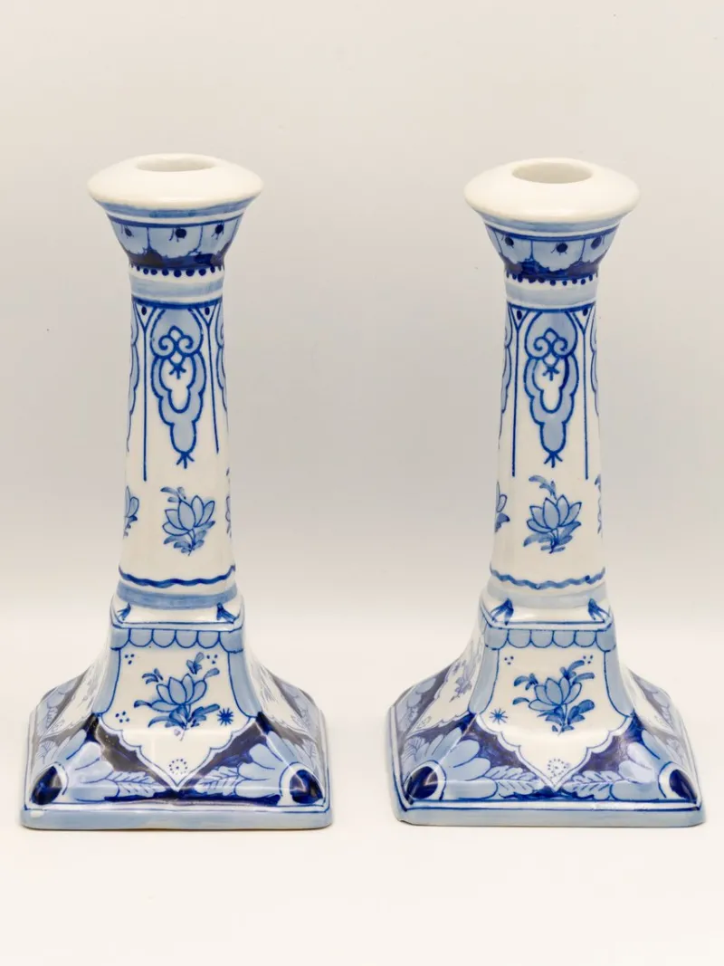 Hot Pamono Hand-Painted Candlesticks from Royal Delft, 1988, Set of 2