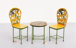 Pamono Hand-Painted Childrens Table and Chairs, India, 1993, Set of 3> Garden Tables