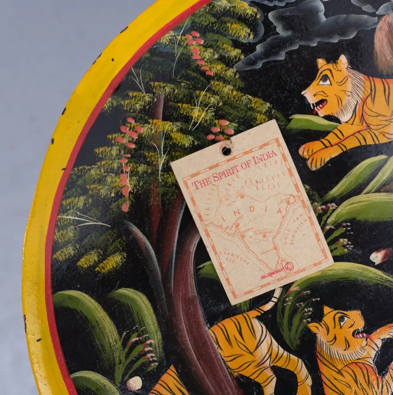 Pamono Hand-Painted Childrens Table and Chairs, India, 1993, Set of 3> Garden Tables