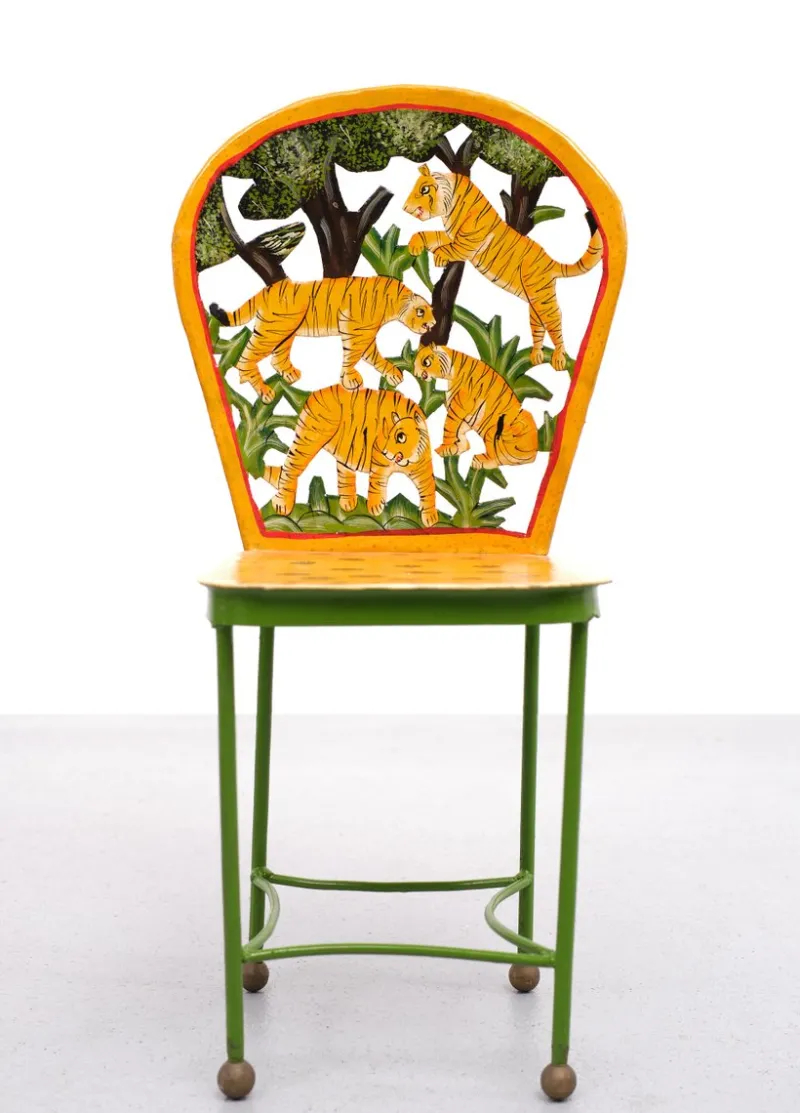 Pamono Hand-Painted Childrens Table and Chairs, India, 1993, Set of 3> Garden Tables