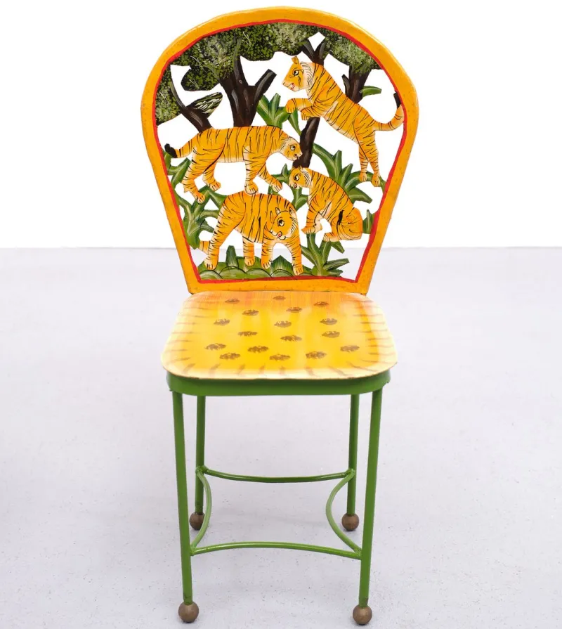 Pamono Hand-Painted Childrens Table and Chairs, India, 1993, Set of 3> Garden Tables