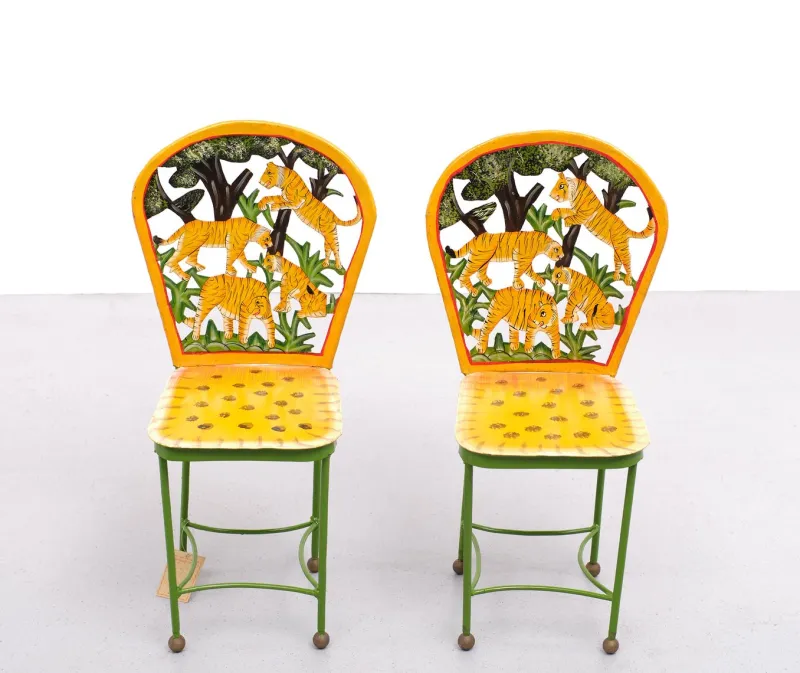 Pamono Hand-Painted Childrens Table and Chairs, India, 1993, Set of 3> Garden Tables