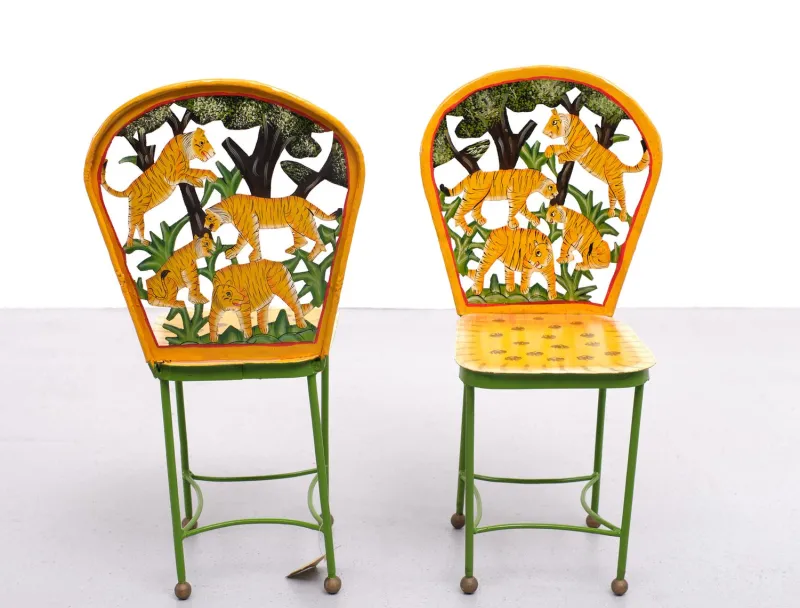 Pamono Hand-Painted Childrens Table and Chairs, India, 1993, Set of 3> Garden Tables