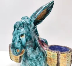 Pamono Hand-Painted Earthenware Figural Donkey Table Salt Cellar and Pepper Mill, Italy, 1983><noscript><img width=