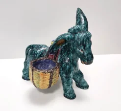 Pamono Hand-Painted Earthenware Figural Donkey Table Salt Cellar and Pepper Mill, Italy, 1983><noscript><img width=