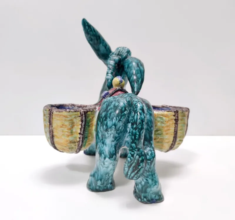 Pamono Hand-Painted Earthenware Figural Donkey Table Salt Cellar and Pepper Mill, Italy, 1983> Salt & Pepper Shakers