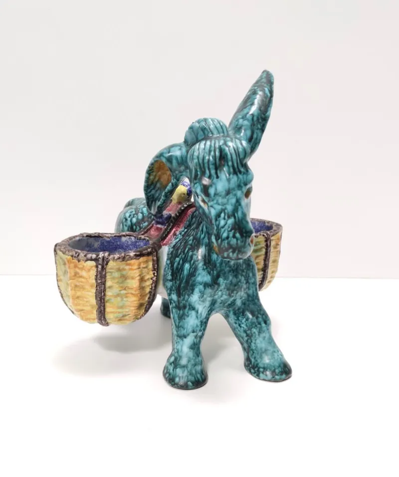 Pamono Hand-Painted Earthenware Figural Donkey Table Salt Cellar and Pepper Mill, Italy, 1983> Salt & Pepper Shakers