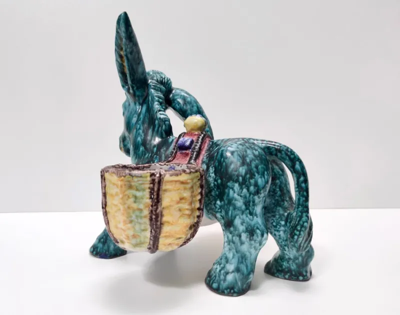 Pamono Hand-Painted Earthenware Figural Donkey Table Salt Cellar and Pepper Mill, Italy, 1983> Salt & Pepper Shakers