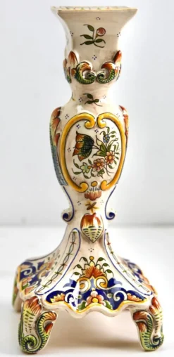 Pamono Hand-Painted Faience Candleholder, Rouen, 1900s><noscript><img width=