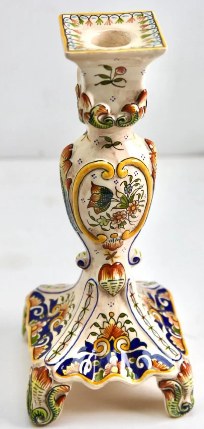 Pamono Hand-Painted Faience Candleholder, Rouen, 1900s> Candleholders