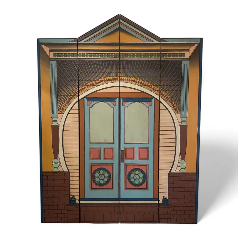 Pamono Hand-Painted Indian Portico Style Screen, 1980s> Room Dividers & Screens