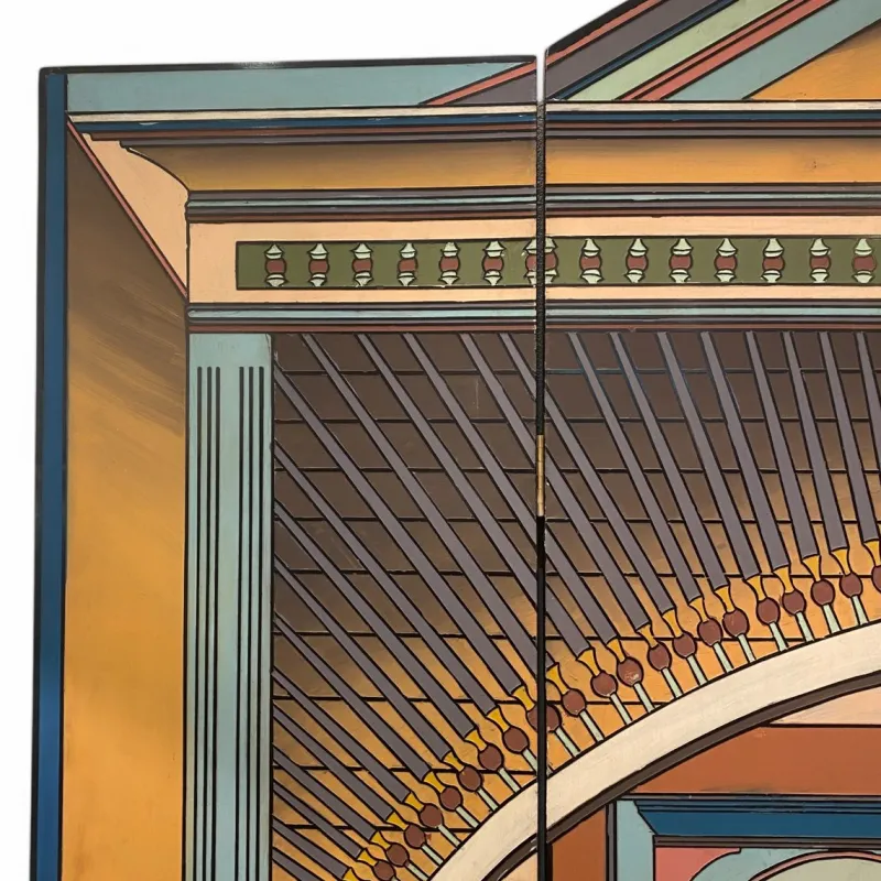Pamono Hand-Painted Indian Portico Style Screen, 1980s> Room Dividers & Screens