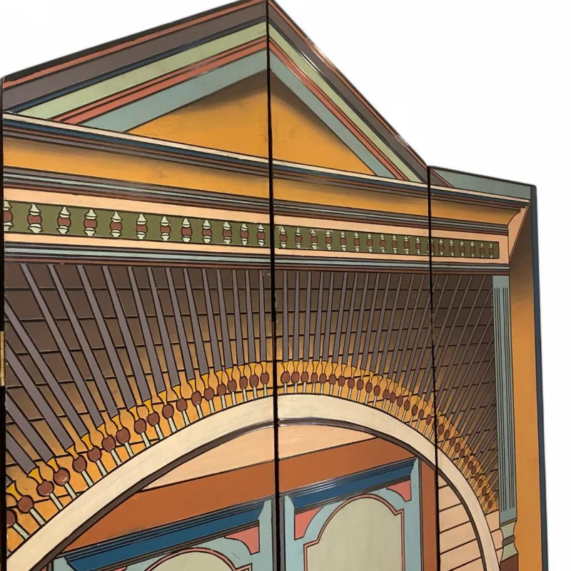 Pamono Hand-Painted Indian Portico Style Screen, 1980s> Room Dividers & Screens